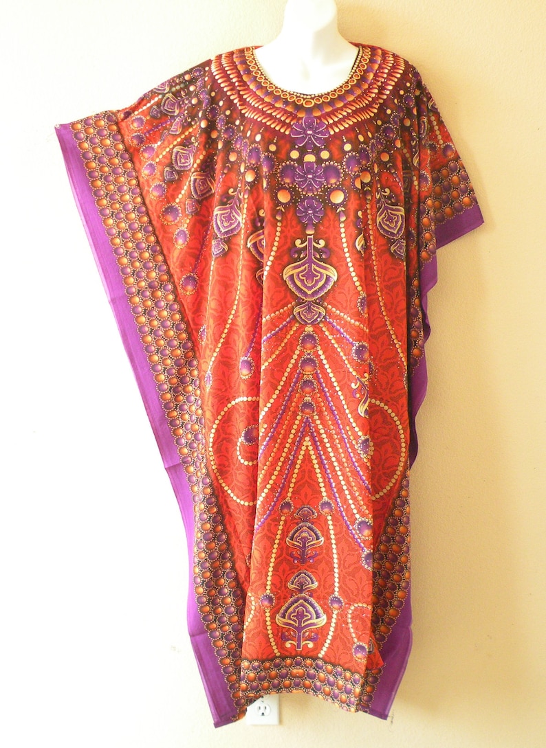 L 4X /& 5X 2X S XL M Glitter Digital Printed Floral Dolman Batwing Viscose Caftan Kaftan Tunic Hippy Maxi Dress 3X 1X