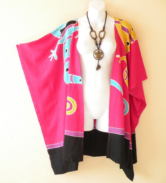  Batik  Pink  Plus Size Kaftan Cardigan  Duster Jacket 