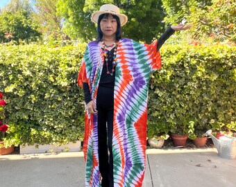 CG20 Tie Dye Plus Size Maxi Kimono Caftan Kaftan Sleeves Cardigan Duster Jacket Womens Cover up - S, M, L, XL, 1X, 2X, 3X, 4X & 5X