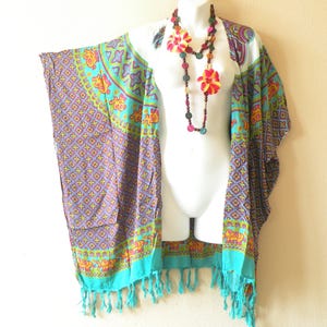 5 Colors Elephant Batik Plus Size Kaftan Cardigan Duster Kimono Sleeve Jacket Beachwear Cover up - S, M, L, XL, 1X, 2X, 3X, 4X & 5X