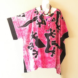 KG27 Gecko Hand Painted Plus Caftan Kaftan Kimono Beachwear Women Big Hippie Bohemian Tunic Poncho Blouse Top - Fit from S to 7X