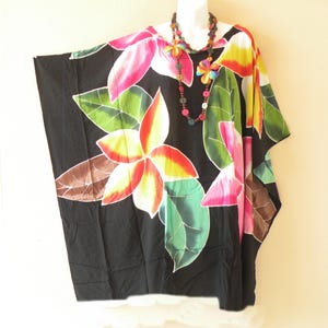 KL104 Multicolor Floral Hand Painted Batik Plus Size Kaftan Caftan Batwing Tunic Poncho Blouse Top S, M, L, XL, 1X, 2X, 3X, 4X, 5X, 6X & 7X