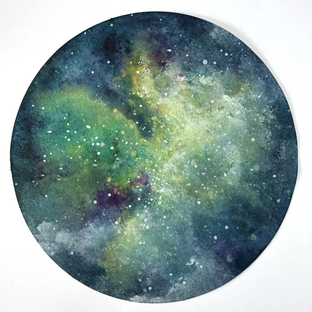 Abstract Sky or Galaxy Watercolor Painting, on Round Paper, Framed and ...
