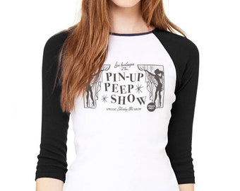 Pin-up Peep Show Vintage Style Burlesque Raglan Baseball T-shirt