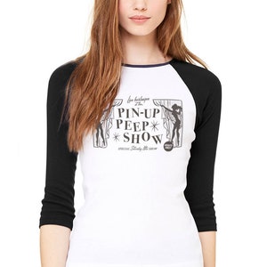 Pin-up Peep Show Vintage Style Burlesque Raglan Baseball T-shirt image 1