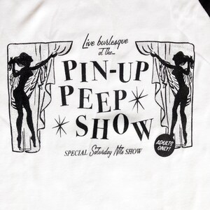 Pin-up Peep Show Vintage Style Burlesque Raglan Baseball T-shirt image 3