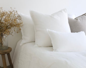 Natural fringe linen pillow cover / White luxury fringe linen pillow cover / Fringe linen pillow / Fringe linen cushion / linen pillow cover