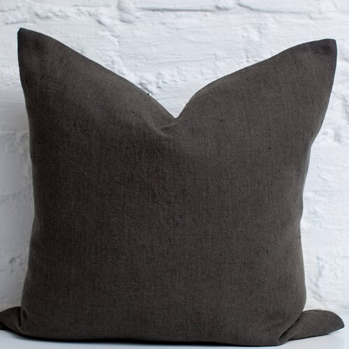 Dark Grey Linen Pillow Cover Charcoal Gray Pillow Cover Etsy