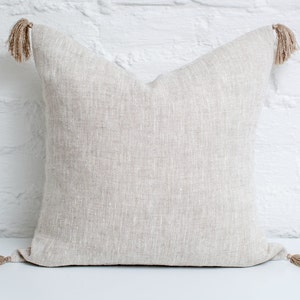 Light natural linen pillow cover with tassels / decorative linen pillow / natural decoration pillow / linen cushion / stonewashed linen image 1