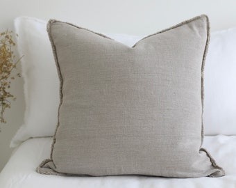 Dark natural fringe linen pillow cover / Luxury fringe linen pillow cover / Natural fringe linen pillow /Fringe linen cushion /linen pillows