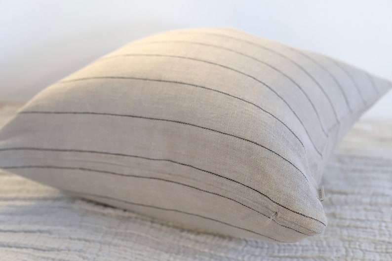 Natural stripe linen pillow cover/Decorative linen stripe pillow cover/linen pillow cover with stripes/linen pillow covers/linen cushion/eco image 5