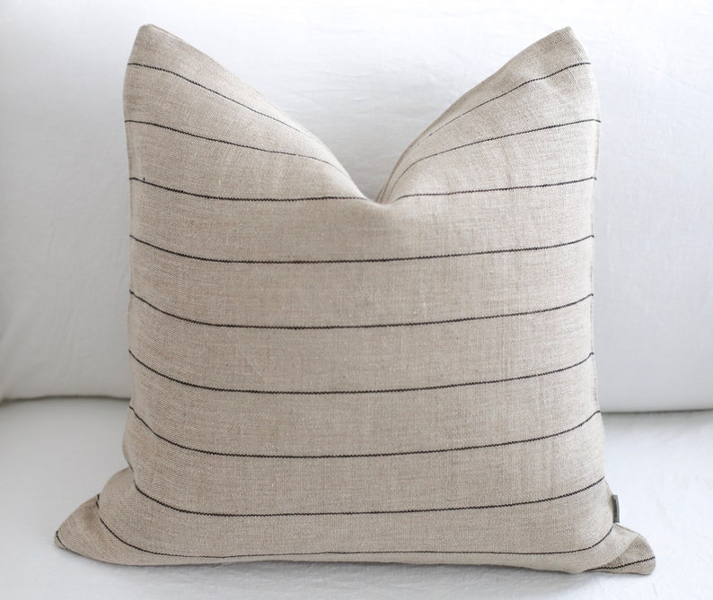 Natural stripe linen pillow cover/Decorative linen stripe pillow cover/linen pillow cover with stripes/linen pillow covers/linen cushion/eco image 1