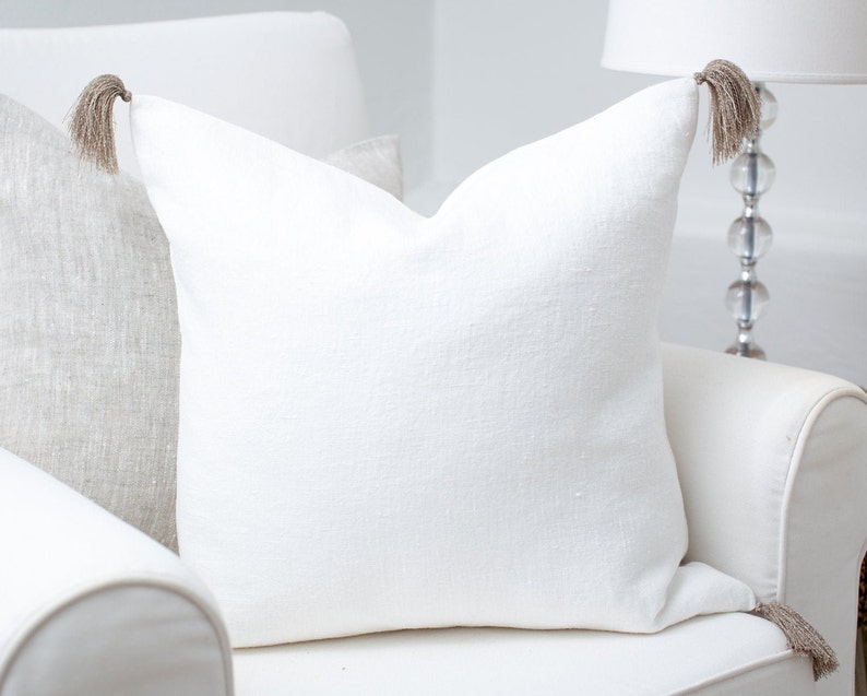 Linen Pillow Cover With Tassels / Decorative Tassel Pillow / Etsy