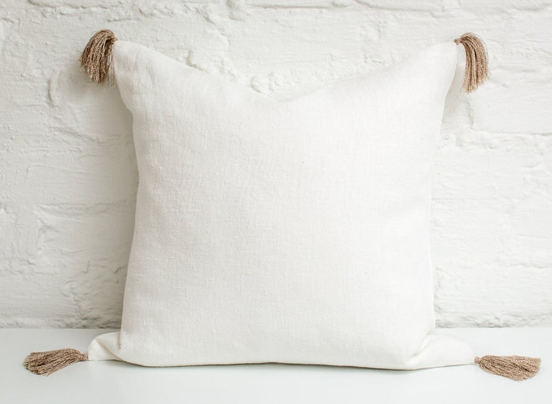 Linen pillow cover with tassels / decorative tassel pillow / Etsy
