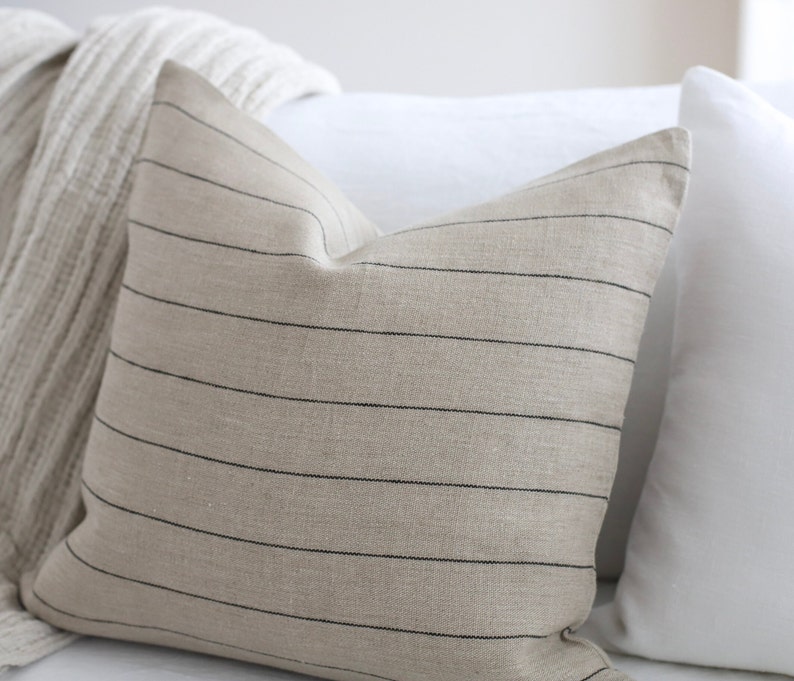 Natural Stripe Linen Pillow Cover/decorative Linen Stripe Etsy