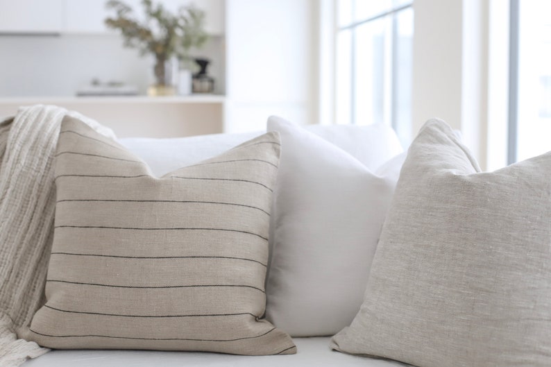 Natural stripe linen pillow cover/Decorative linen stripe pillow cover/linen pillow cover with stripes/linen pillow covers/linen cushion/eco image 2
