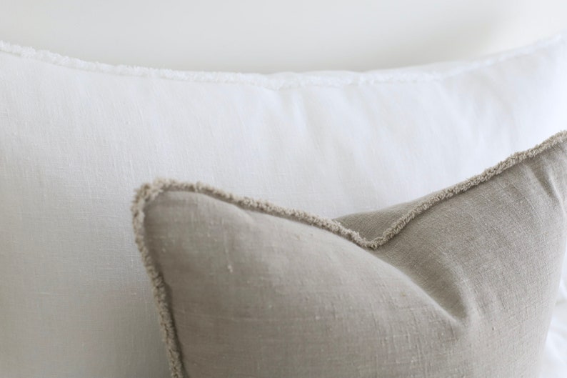 Natural fringe linen pillow cover / White luxury fringe linen pillow cover / Fringe linen pillow / Fringe linen cushion / linen pillow cover zdjęcie 6