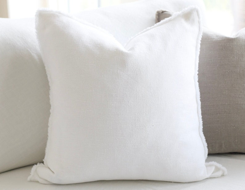 Fringe Linen Pillow Cover / White Luxury Fringe Linen Pillow Etsy