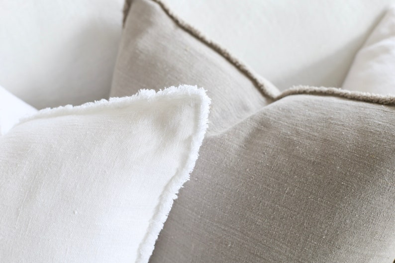 Natural fringe linen pillow cover / White luxury fringe linen pillow cover / Fringe linen pillow / Fringe linen cushion / linen pillow cover image 3