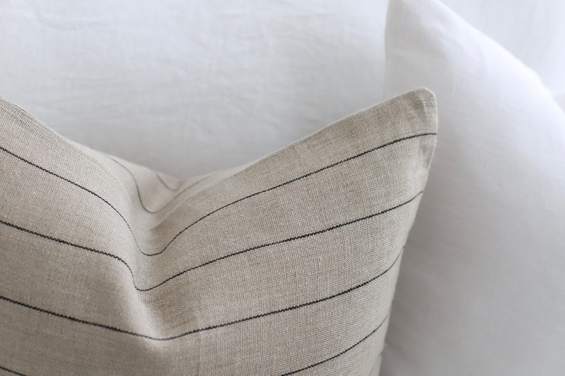Natural stripe linen pillow cover/Decorative linen stripe pillow cover/linen pillow cover with stripes/linen pillow covers/linen cushion/eco image 4