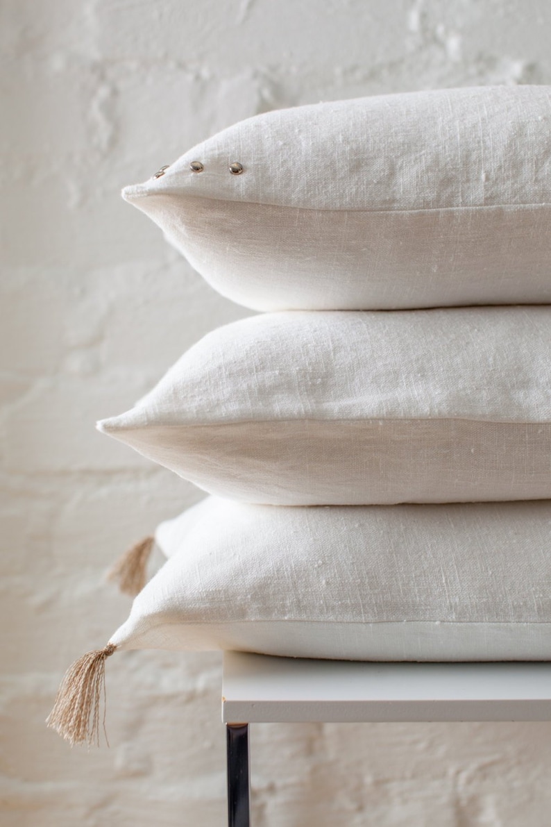 White pure minimal linen pillow cover /White eco linen pillow cover/white minimalist linen pillow/modern natural linen cushion/linen pillows image 2