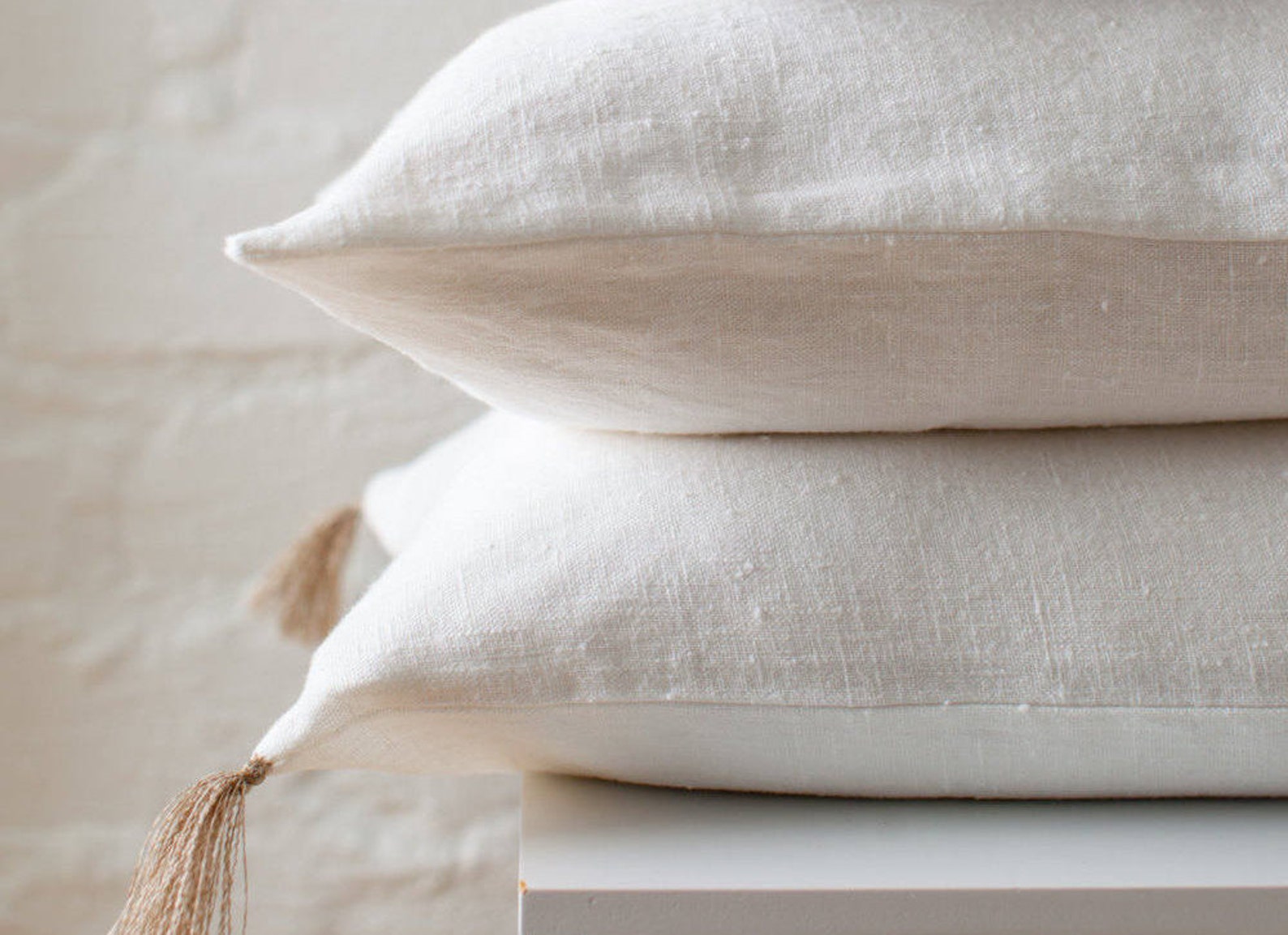 White Luxury Linen Pillow Cover / White Stonewashed Linen Pillows