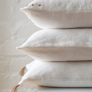 White luxury linen pillow cover / White stonewashed linen pillows / White linen pillow / Ivory linen cushion/Decorative linen cushions/Linen image 3