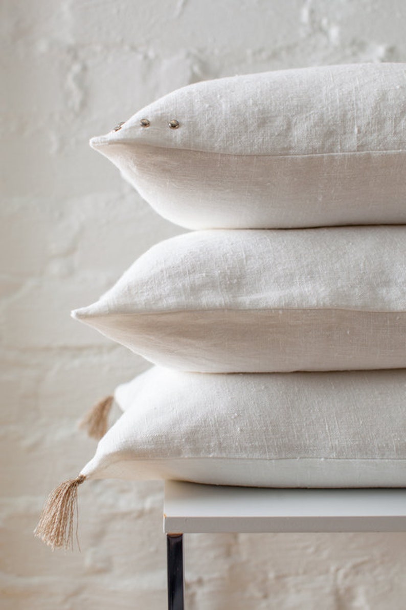 White luxury linen pillow cover / White stonewashed linen pillows / White linen pillow / Ivory linen cushion/Decorative linen cushions/Linen image 3