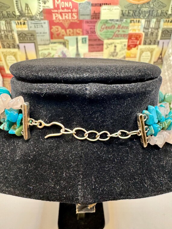 Vintage Sterling SilverReal Turquoise and Rose Qu… - image 4