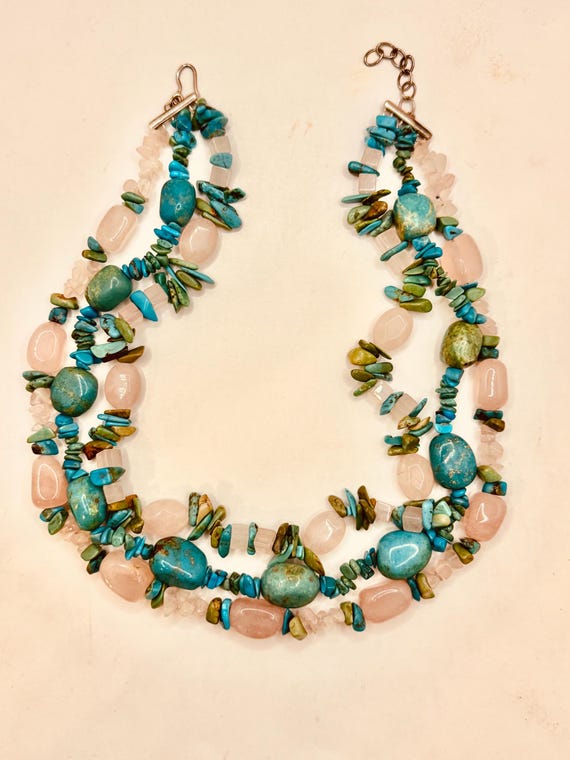 Vintage Sterling SilverReal Turquoise and Rose Qu… - image 6