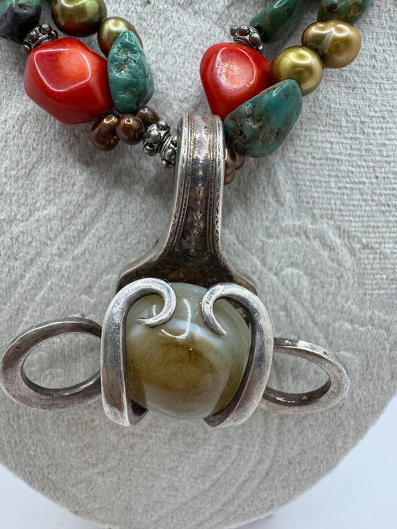Statement Multi-Stone Sterling Spoon Pendant Neck… - image 2