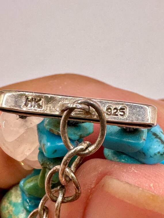 Vintage Sterling SilverReal Turquoise and Rose Qu… - image 5