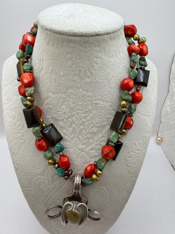 Statement Multi-Stone Sterling Spoon Pendant Neck… - image 1