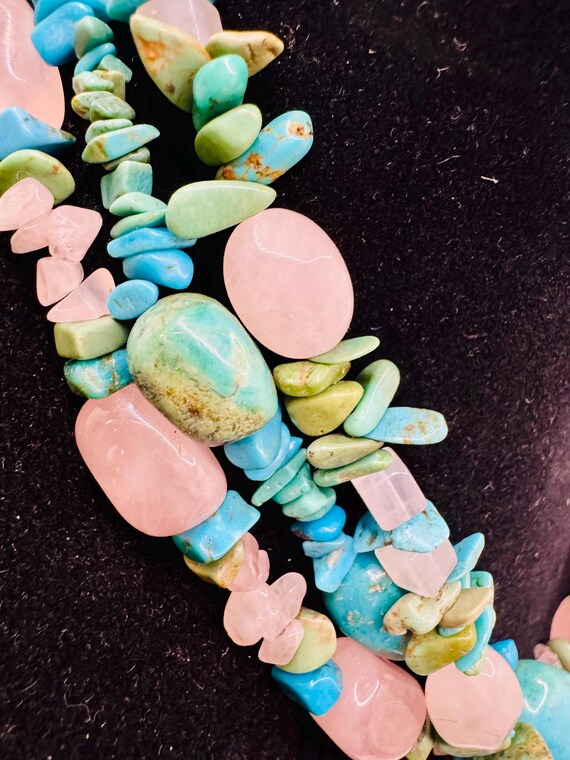 Vintage Sterling SilverReal Turquoise and Rose Qu… - image 3