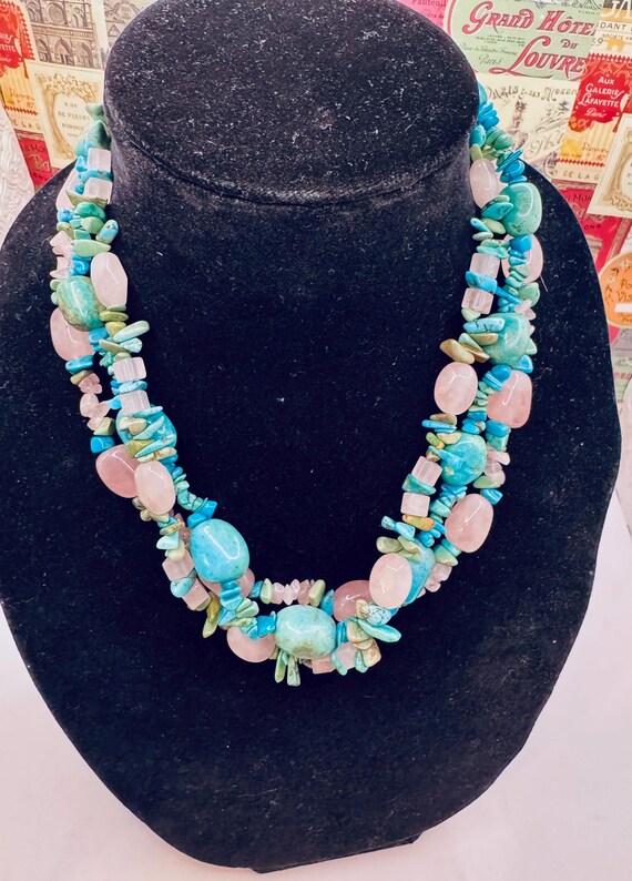 Vintage Sterling SilverReal Turquoise and Rose Qu… - image 2