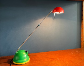 Memphis style desk lamp in red green and yellow, 80s lamp extendable via antenna system