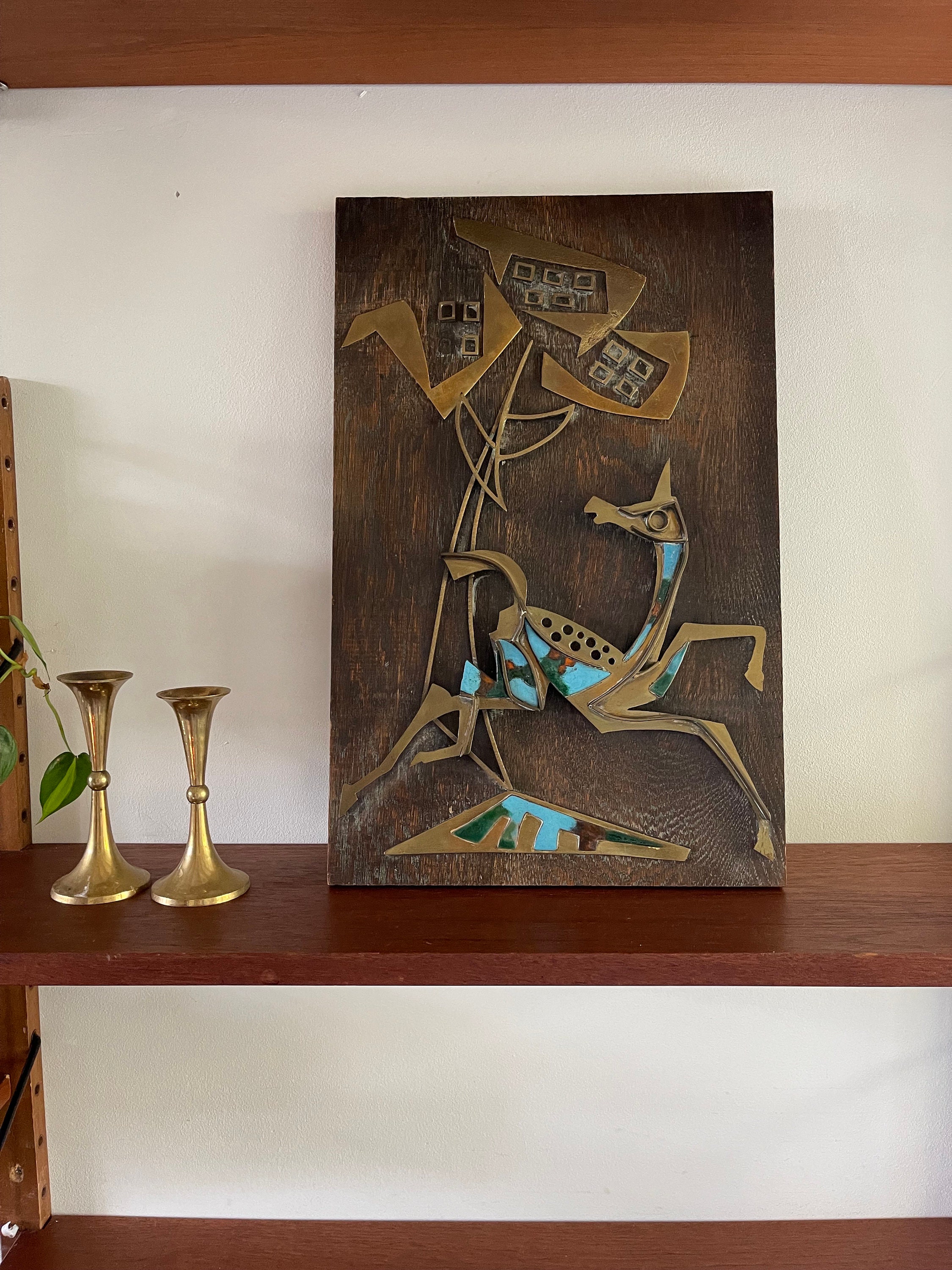 貴重 イタリア製 ビンテージ 孔雀アート作品 木製フレーム ミッド