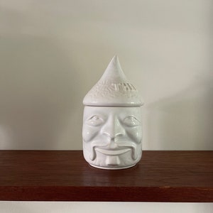 White vintage teapot, head with lid / face made of ceramic - cactus planter - flower pot