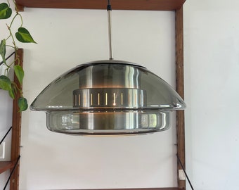 Dijkstra space age Moderne vintage lamp Raak Ufo, aluminium met echte glazen kap, jaren 60 / 70