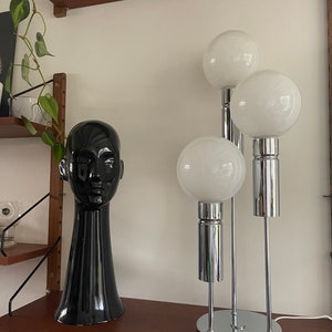 Solken Leuchten table lamp, lantern with 3 bulbs. Globe lamp, large space age / space age midcentury lamp, chrome stand.