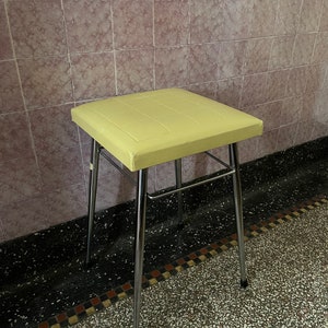 Vintage Brabantia stool - yellow soft yellow with chrome. Also as a plant table / side table