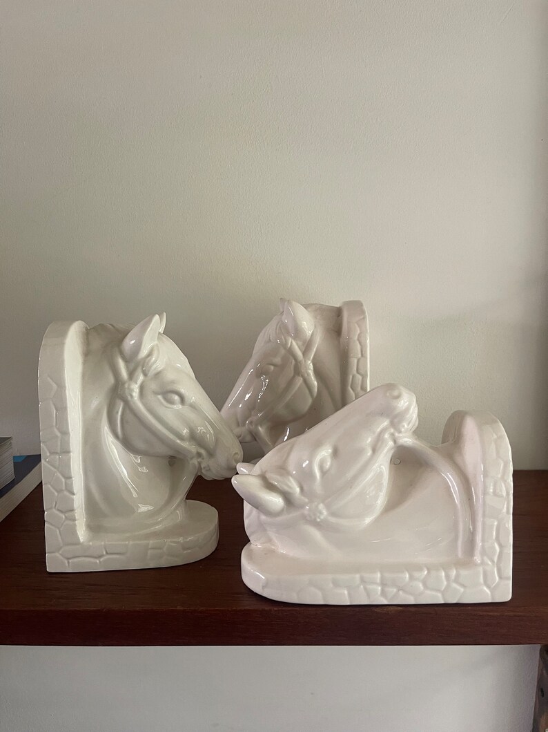 Horse, horse head vintage midcentury bookend, white ceramic. Stallion, mare, pony image image 7