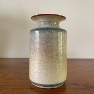 Dutch design Zaalberg ceramic vase, cream beige with brown and blue accents. Vintage vase.