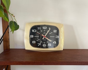 Space age cream wall clock by GARANT. Midcentury Germany clock, 70s