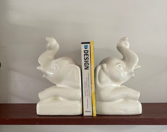 Ceramic bookends, elephant 1980s, elephant statue BIG FIVE.Large ceramic elephant supports, blue