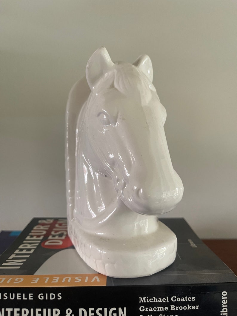 Horse, horse head vintage midcentury bookend, white ceramic. Stallion, mare, pony image image 5