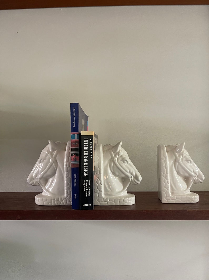 Horse, horse head vintage midcentury bookend, white ceramic. Stallion, mare, pony image image 2