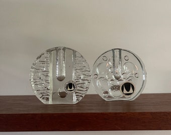 Walther Glas, solifleur vases, set of 2 round circle vases. Brutalist glass glass art