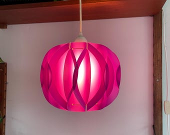 Acrylic purple/fuchsia folded lamp, space age colored pendant. Modern Hanging Lamp