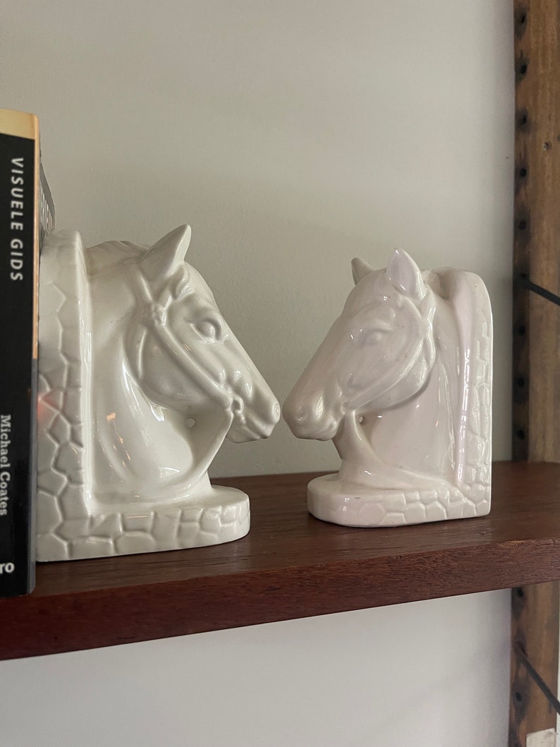 Horse, horse head vintage midcentury bookend, white ceramic. Stallion, mare, pony image image 4